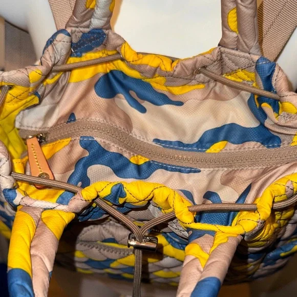 MZ Wallace Quilted Backpack - Yellow, Blue, and Tan camouflage, rare - Picture 8 of 16